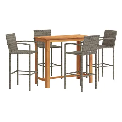 vidaXL Garden Bar Set Piece Bar Table Grey Solid Wood Acacia & Poly Rattan