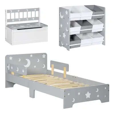 ZONEKIZ 3PCs Kids Bedroom Furniture Set W/ Bed Storage, Star & Moon Pattern Grey