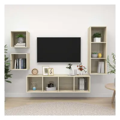 vidaXL TV Cabinet Set Piece Sonoma Oak Chipboard Stand Living Room Furniture