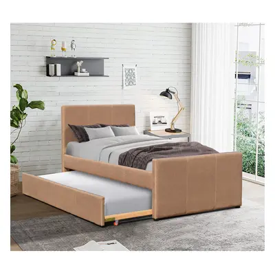 (Brown, No Mattress) Comfy Living 3ft Fabric Bed Frame With Trundle Bed