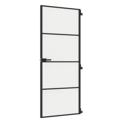 vidaXL Interior Door Slim Sliding Door Black Tempered Glass and Aluminium