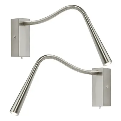 2 PACK Adjustable LED Wall Light Warm White Chrome Flexible Bedside Task Lamp