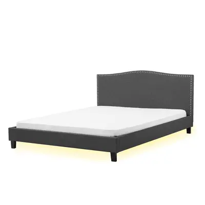 Fabric EU Super King Bed White LED Grey MONTPELLIER