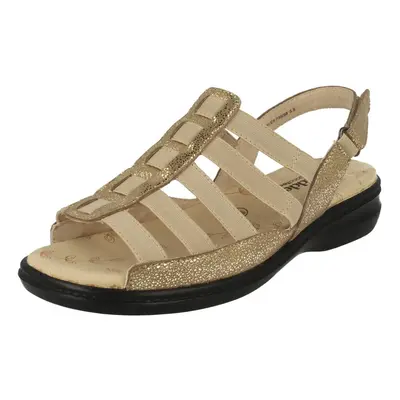 (UK 4.5, Sparkle Gold (Gold)) Ladies Padders Wide Fit Strappy Sandals Lesley - 3E Fit