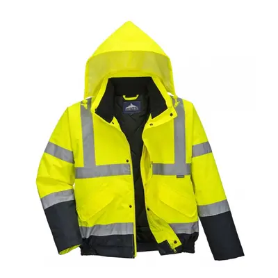 (3XL, Hi-Vis Yellow/ Navy) Portwest Unisex Hi-Vis Bomber Jacket (S463) / Workwear / Safetywear (