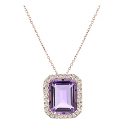 Jewelco London 9ct Rose Gold Round 15pts Diamond Octagon 3.3ct Amethyst Cocktail Pendant Necklac