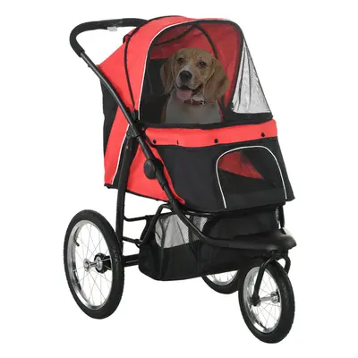 PawHut Three-Wheel Pet Stroller, for Medium, Small Dogs, Foldable Cat Pram - Red