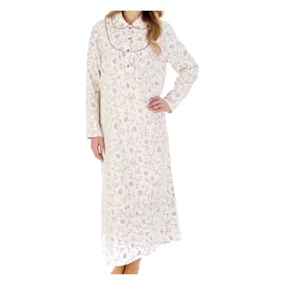 (Cream, UK 20/22) Slenderella Ladies Floral Peter Pan Collar Ankle Length Flannel Nightdress