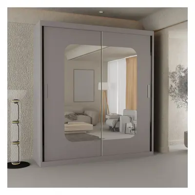 (Grey, 150) Alberta Sliding Mirror Double Door Wardrobe