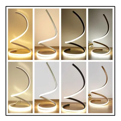 (Gold, Warm Light) Modern Spiral LED Bedside Table Lamp Curved Desk Light Dimmable Warm White