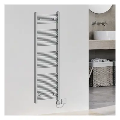 (1500x450mm, Chrome) WarmeHaus Curved Thermostatic Electric Heated Towel Rail Warmer Radiator