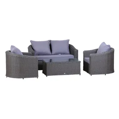 Outsunny Garden 4-Seater Sofa Set Rattan Furniture Coffee Table Chair Bench Grey