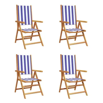 (blue and white, pcs) vidaXL Reclining Garden Chairs Outdoor Chairs Armchair Fabric & Solid Wood