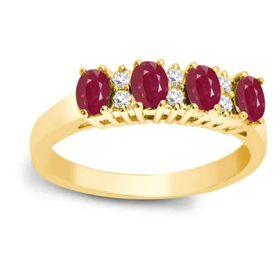 (T) Jewelco London 9ct Yellow Gold Claw Set H I1 0.12ct Diamond and Oval Red 0.92ct Ruby Quadril