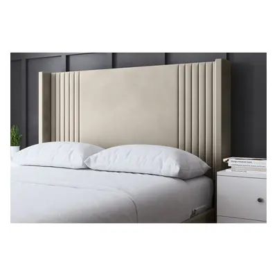 (Super King, Cream) Elara Winged Paneled Upholstered Bed with Ottoman