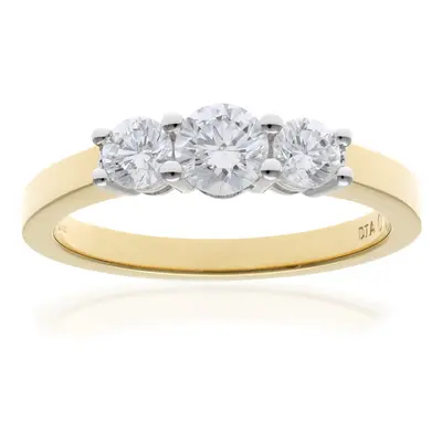 (K) Jewelco London 18ct Diamond Yellow Gold Trilogy Ring, H/SI Certified Diamonds, Round Brillia