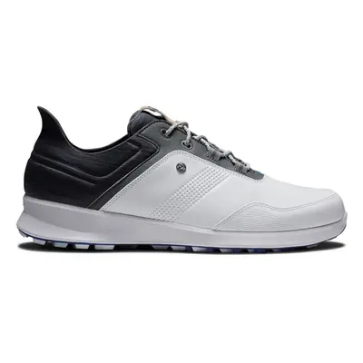 (UK 7, White/Black/Iron) FootJoy Mens Stratos Waterproof StratoFoam Spikeless Leather Golf Shoes