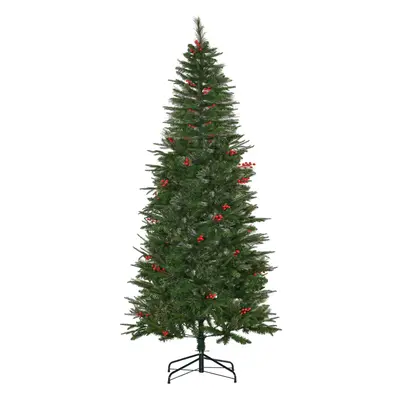 HOMCOM 7ft Artificial Christmas Tree Holiday with Pencil Shape, Berries