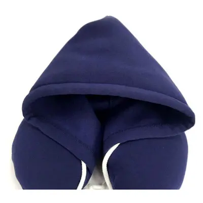 (Blue) Hooded Travel Neck Pillow Support U-Shaped Eye Mask