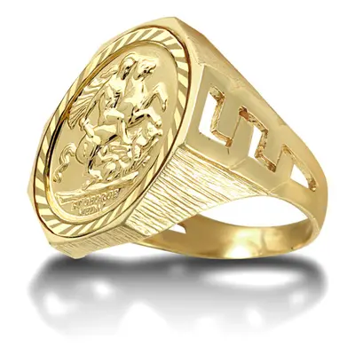 (W) Jewelco London Men's Solid 9ct Gold Curb Links Octagon St George & Dragon Medallion Ring (Fu