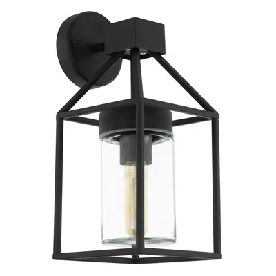 IP44 Outdoor Wall Light Black & Square Glass shade 1x 60W E27 Bulb Porch Lamp