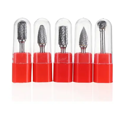 (A) 5Pcs 6x12mm Carbide Burr Set with 6mm Shank Double Cut Solid Carbide Rotary Burr Set for Die