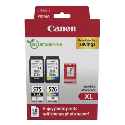 Canon PG-575XL Black & CL-576XL Colour Ink Cartridge Photo Paper Value Combo Pack - 5437C006