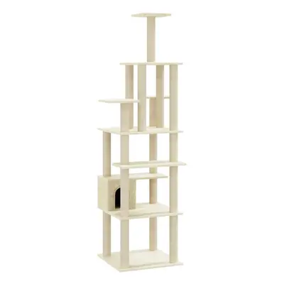 (cream) vidaXL Cat Tree with Sisal Scratching Posts 183cm Cat Play Tower Multi Colours