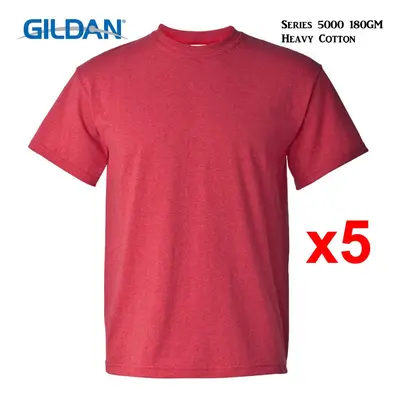 (M) Packs Gildan T-SHIRT Blank Plain Basic Tee Men Heavy Cotton ( Heather Red)