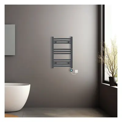 (Anthracite, 600x400mm) Pre-filled Electric Curved Heated Towel Rail Radiator Thermostatic