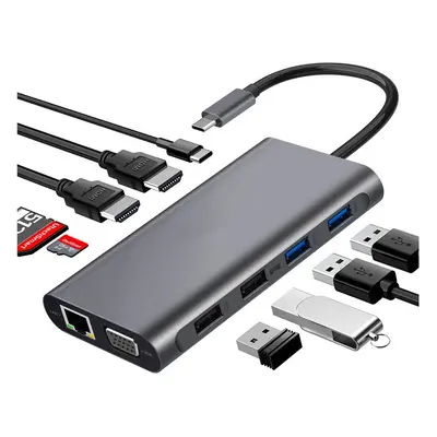 11 In Triple Display USB-C Hub Docking Station Adapter