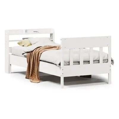 vidaXL Bed Frame with Headboard Bed Base White 100x200 cm Solid Wood Pine