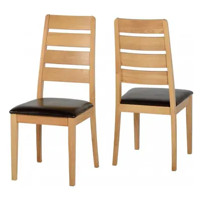 Seconique Logan Dining Chairs - Oak & Brown Faux Leather, Set of