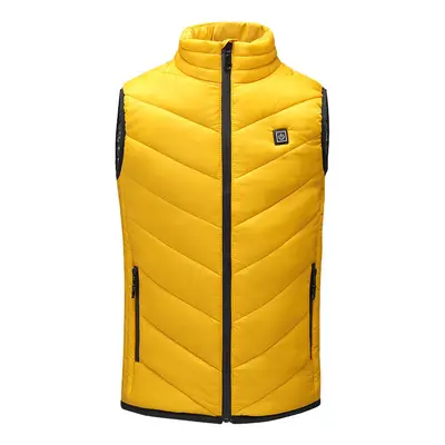 (Yellow, M) Children USB Heated Warm Back Cervical Spine Hooded Winter Jacket Motorcycle Skiing 