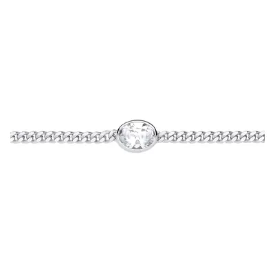 Jewelco London Ladies Rhodium Plated Sterling Silver Oval CZ Bezel Solitaire Curb Chain Bracelet