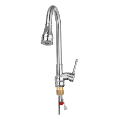 (Silver) Kitchen Sink Faucet Pull Out Sprayer Rotate Single Handle Mixer Tap Copper