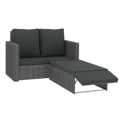 2pc VidaXL Grey Poly-Rattan Garden Lounge Set With Cushions