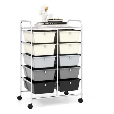 10-Drawer Storage Trolley Rolling Cart with Handle Sturdy Metal Framed