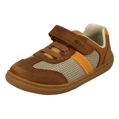 (Tan, UK 8.5 Child) Boys Clarks Elasticated Lace Detailed Shoes Flash Step T - F Fit