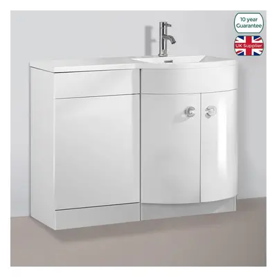 Dene Bathroom mm D Shape White Basin Vanity Wc Unit Cabinet Right Hand