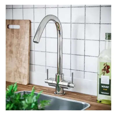 Lila Twin Lever Chrome Swivel Spout Kitchen Sink Tap