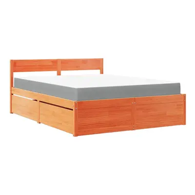 (wax brown, x cm) vidaXL Bed with Drawers and Mattress Home Bed Base Bedstead Solid Wood Pine