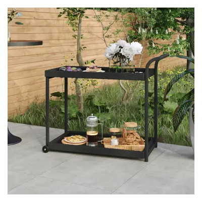 vidaXL Bar Cart Blac Poly Rattan Patio Storage Serving Trolley Kitchen Cart