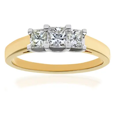 (P) Jewelco London 18ct Yellow Gold Trilogy Ring, J/I Certified Diamonds, Princess Cut, 0.75ct