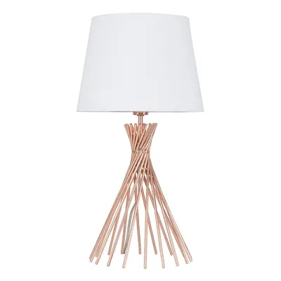 Modern Copper Metal Wire Twist Design Table Lamp with a White Tapered Light Shade - Complete wit