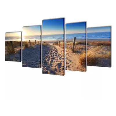 vidaXL Canvas Wall Print Set Sand Beach 200x100cm Home Decor Artwork Poster