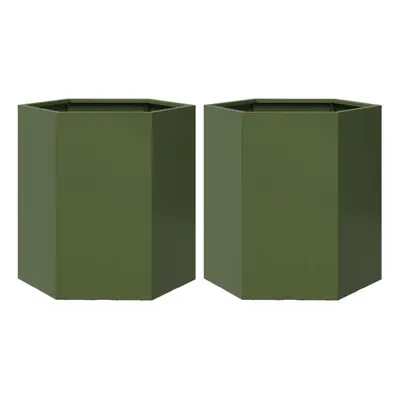 vidaXL Garden Planter Flower Pot Planter Pot pcs Olive Green Hexagon Steel