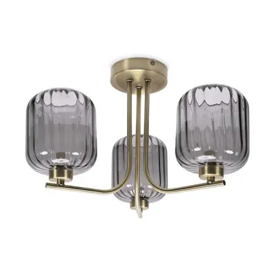 ValueLights Amelie Way Ribbed Glass Gold Ceiling Pendant Light