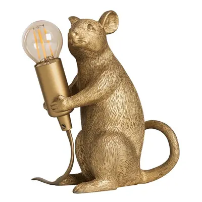 Modern Metallic Gold Painted Rat Design Table Lamp - Complete with a 4w LED Filament Bulb [2700K