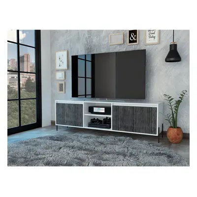 White TV Stand Unit Cabinet With Doors and Drawer In Grey Oak Effect FInish